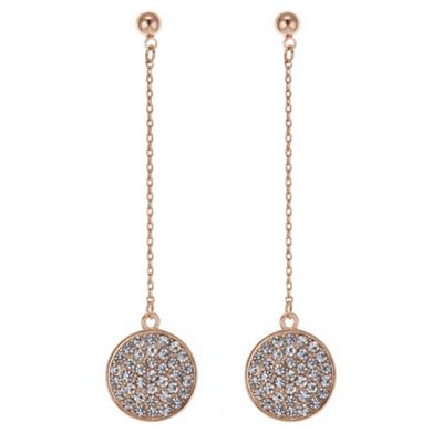 Rose pave circle drop chain earring